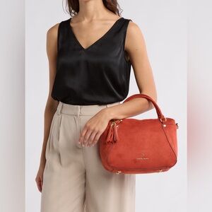 NWT Nanette Lepore Clarissa Satchel suede bag w crossbody strap in pumpkin spice